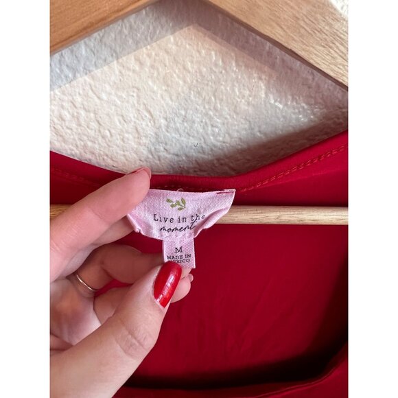 Live In The Moment Red Long Sleeve Bodysuit With Square Neckline Women's Size M - Picture 3 of 4